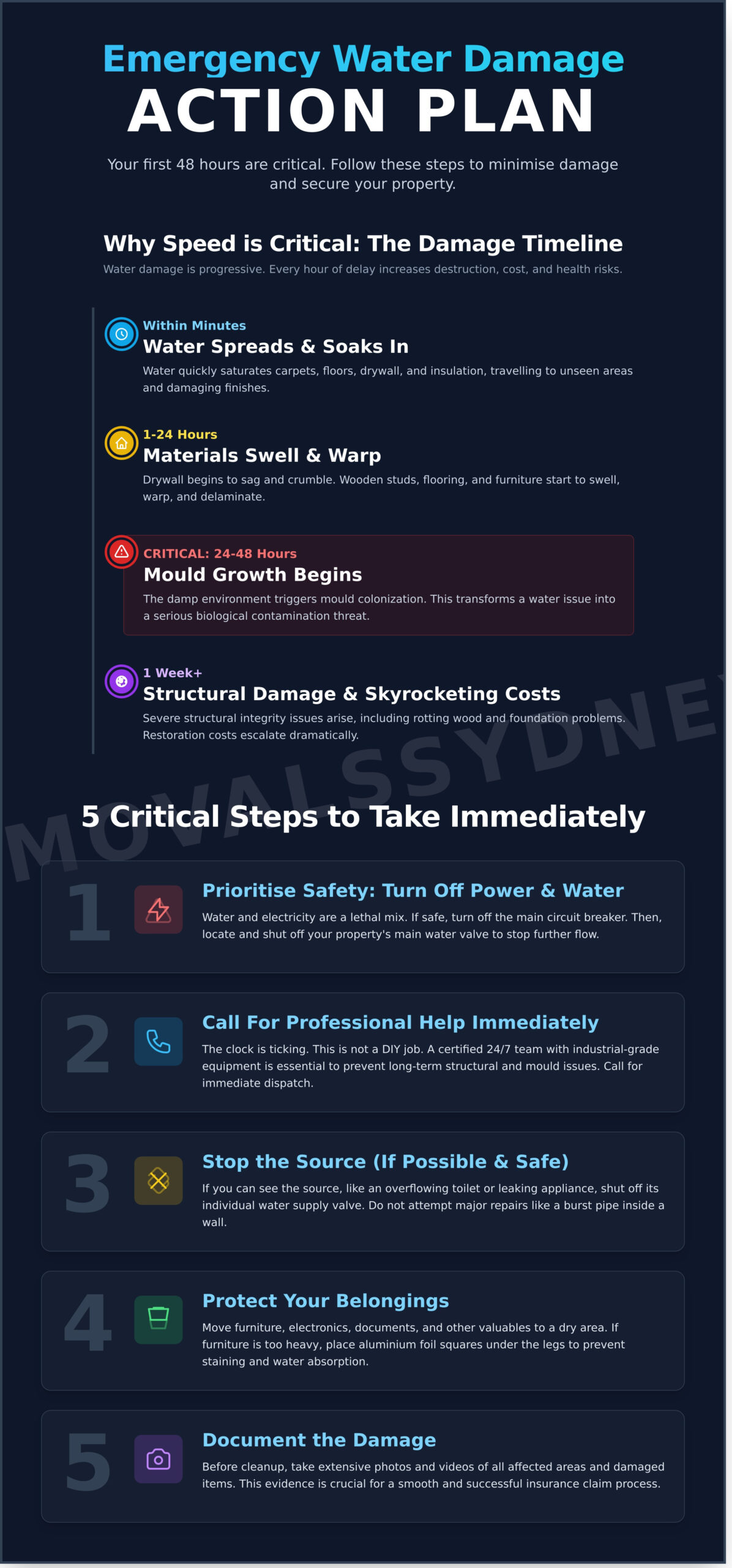 Emergency Water Damage Cleanup: Your 24/7 Sydney Action Plan - Infographic
