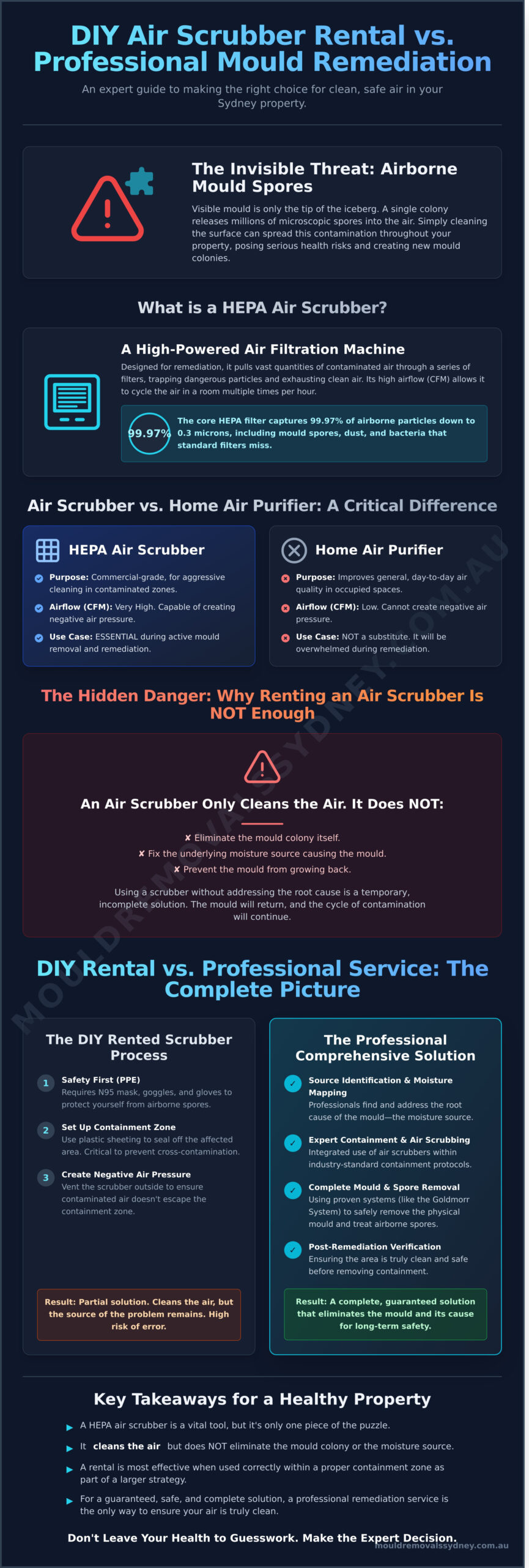 HEPA Air Scrubber Rental for Mould: A Complete Sydney Guide - Infographic