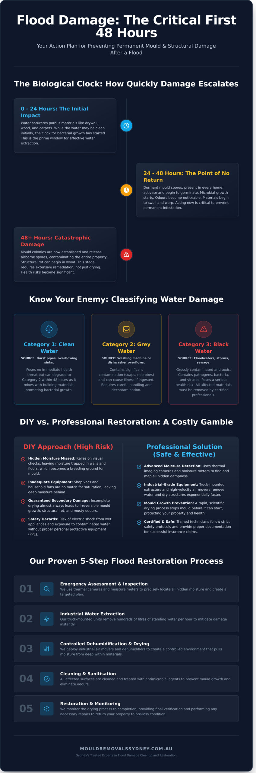Flood Damage Cleanup and Restoration: The Complete Sydney Recovery Guide - Infographic
