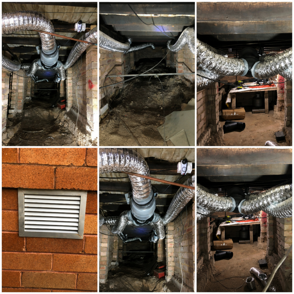 Subfloor ventilation system and vents preventing dampness and mould growth in Sydney homes.
